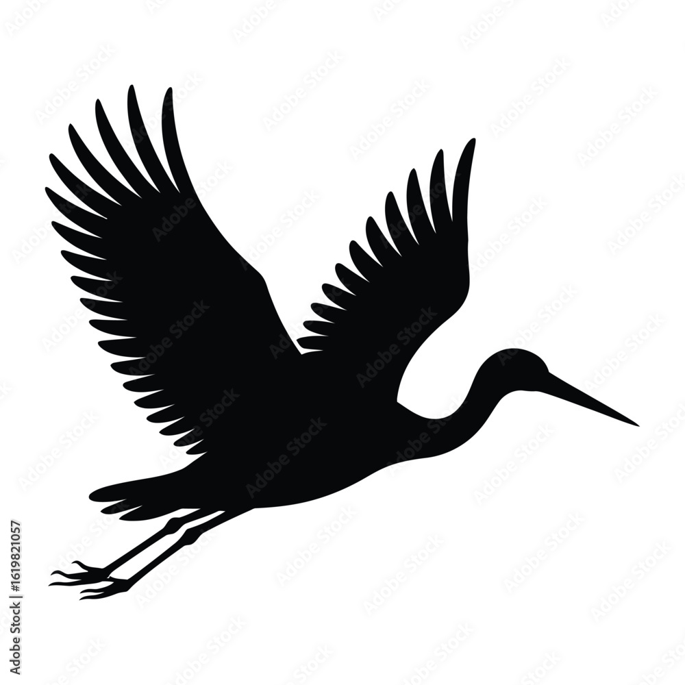 Obraz premium Stork Flying Bird Silhouette, Vector, Illustration, Outline, Line Art, Icon, Logo, White Background.