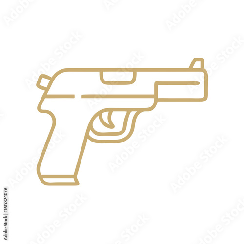 Icon of a handgun in minimalist style with golden outline  