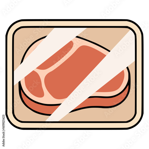fresh meat in a plastic wrap flat color vector illustration template design