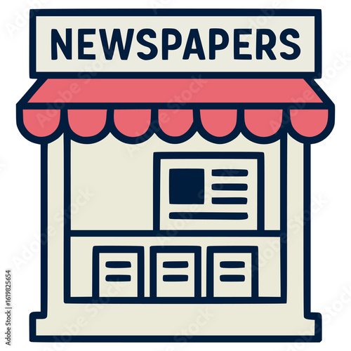 newspapers kiosk stand flat color vector illustration template design