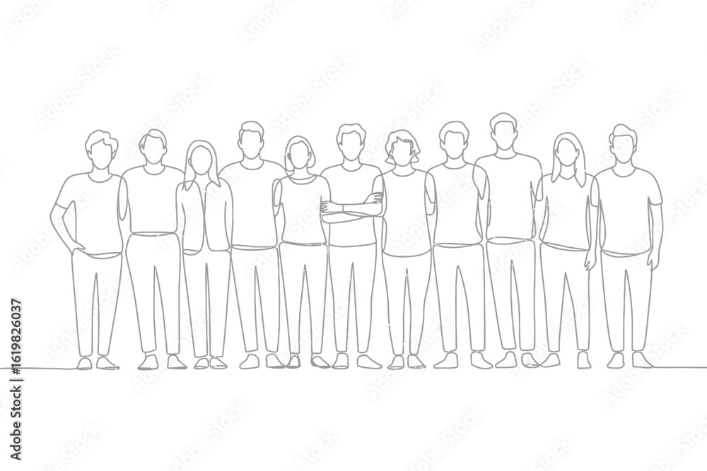 Diverse group of people standing together in a line Diverse group of people standing together in a line
