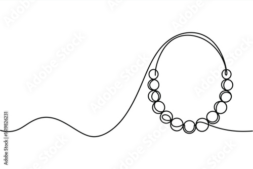 Continuous line drawing of a beaded necklace on a white background