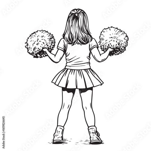 Silhouette of a high school cheerleader with pom poms