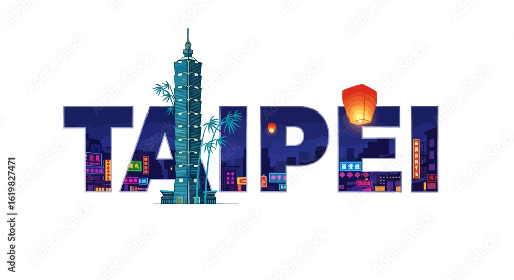 Obraz premium Taipei Illustration with Taiwan, and City Skyline.
