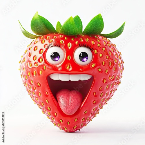 Giggle-Inducing Strawberry Character: 3D Render of a Joyful Fruit