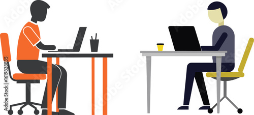 Flat illustration of a  man using desktops in his office 