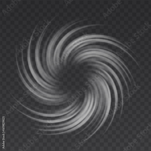 Air whit vortex vector effect isolated on transparent background. Circle wind flow swirl.