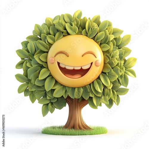 Smiling Emoji Tree: Happy Nature Illustration