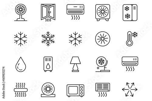 Climate Control Icons: A collection of crisp, vector-style icons representing various climate control elements, perfect for design and informational purposes.