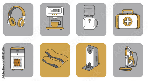 Minimalist Icon Set of Home Appliances and Tools