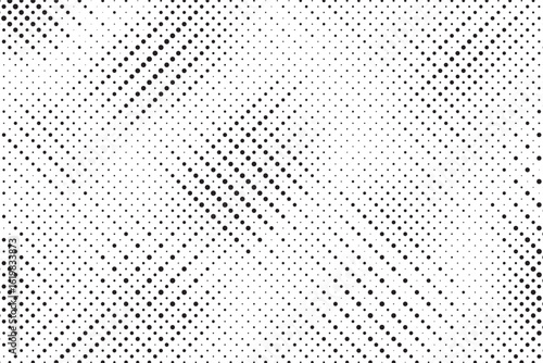 Grunge halftone gradient background. Faded grit noise texture. White and black sand wallpaper. Retro pixelated backdrop. Anime or manga style comic overlay. Vector graphic design textured template