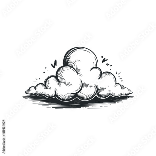 Detailed Monochrome Sketch of Cumulus Cloud with Shadow Hatching. Hand drawn vector illustration