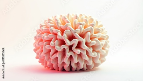 Detailed view of a light peach-colored, textured, spherical object.