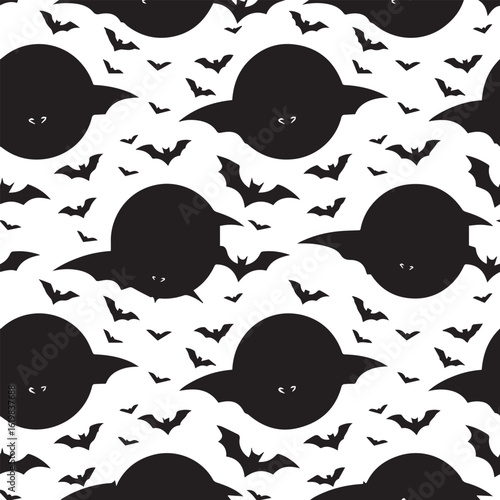 Flying Bats in Moonlight Pattern – Halloween Silhouette Vector with Spooky Nocturnal Flight Design