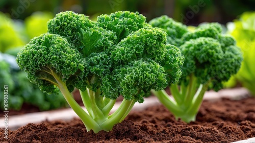 Wallpaper Mural Vibrant Kale: Capturing the vivid freshness of organic kale plants flourishing in rich soil, embodying the essence of wholesome food, fresh produce and a natural growing environment. Torontodigital.ca