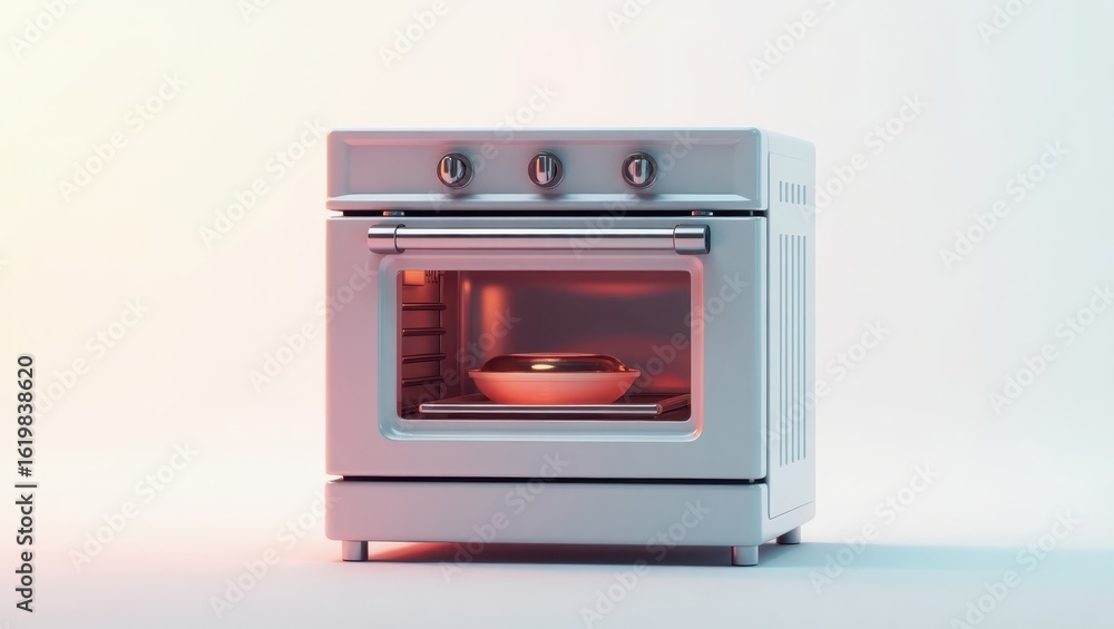 Fototapeta premium Light gray oven with glowing interior.