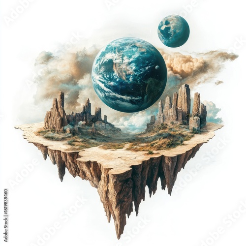 Floating Island with Celestial Bodies: Fantasy Landscape Art
