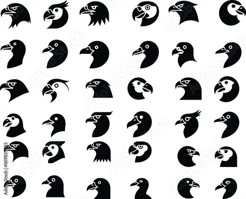 Collection of diverse eagle and bird of prey head silhouettes
