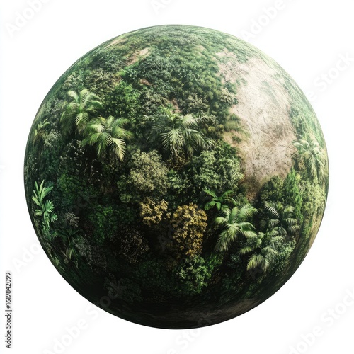 Sphere Covered in Lush Green Vegetation and Patches of Stone