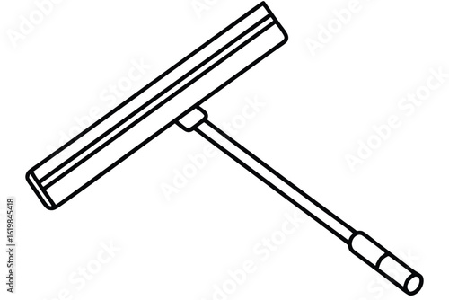 Black and White Outline Drawing of a Window Squeegee with Handle and Blade