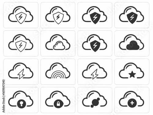 A set of cloud icons, icons, set of icons, icons are in a grid, minimalism, elements, icon