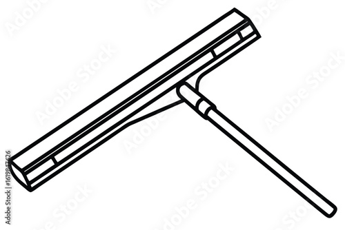 Black and White Outline Illustration of a Window Squeegee with Handle for Cleaning
