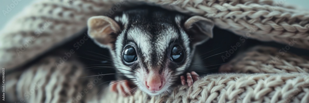 Obraz premium Close-up of a small animal nestled in knitted fabric