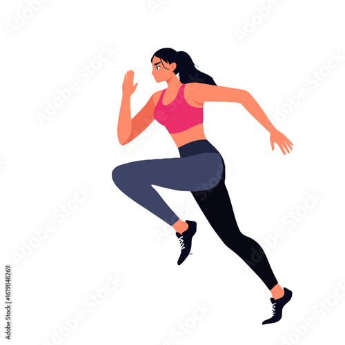 A Strong Female Athlete Sprinting in Activewear – Fitness, Power, and Motion Concept for Health and Sports Design 