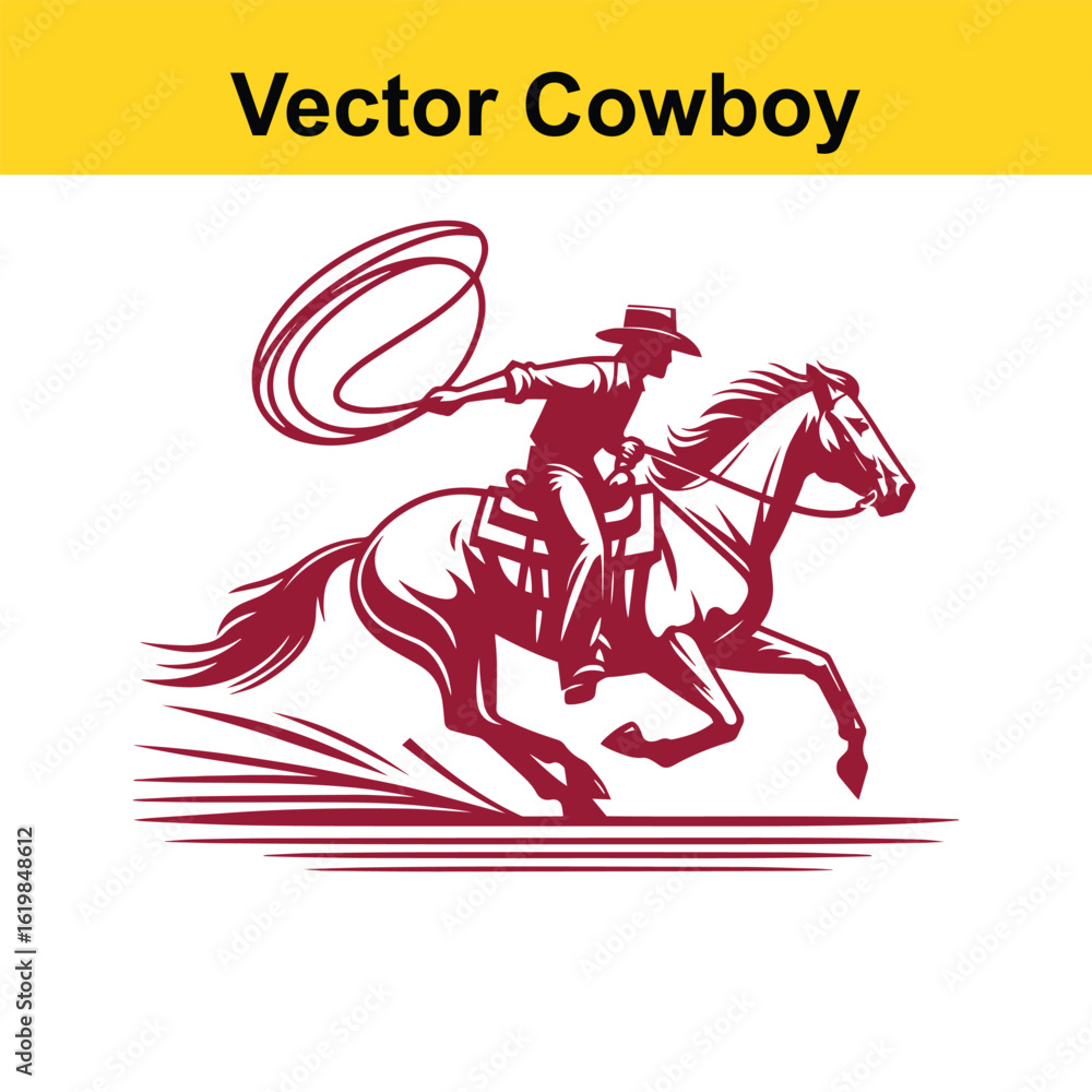 Fototapeta premium Vintage Western Cowboy Vector Illustration – Dynamic Rodeo Horse Design in Monochrome. 