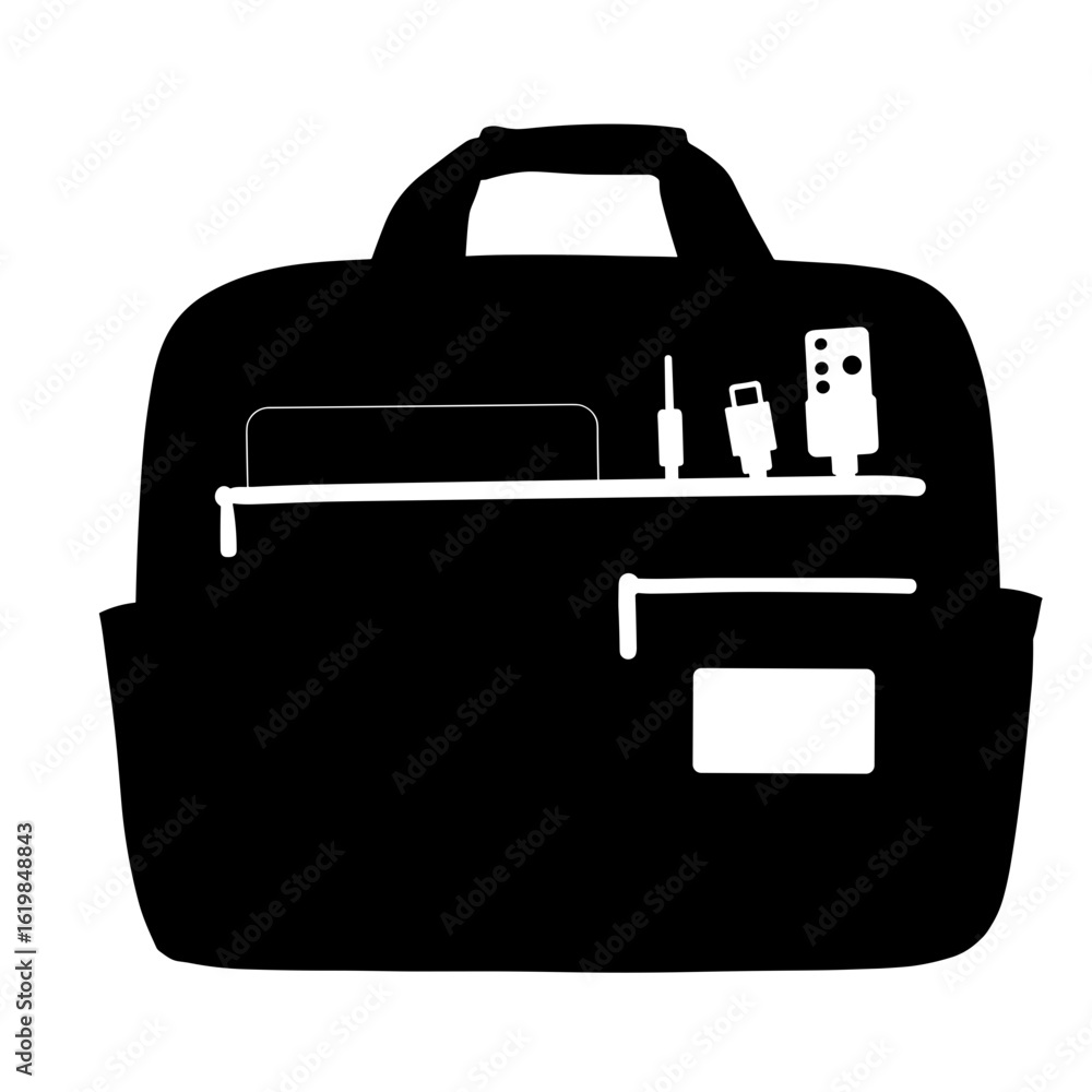 Fototapeta premium Silhouette of laptop bag with cable pouches and ID window – Tech organization, travel readiness