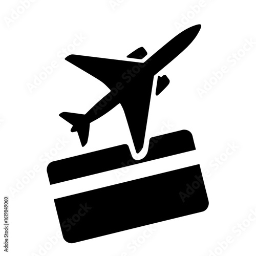 Airplane silhouette flying over credit card – Payment integration travel rewards