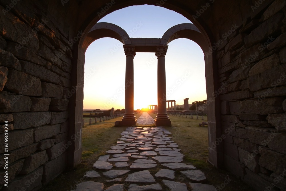 Obraz premium Archway at Sunset Stone Path 