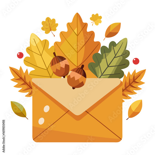 envelope with autumn leaves