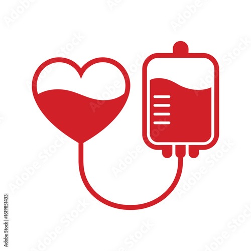 Blood Donation and Transfusion Concept Vector Icon with Heart and IV Drip Bag