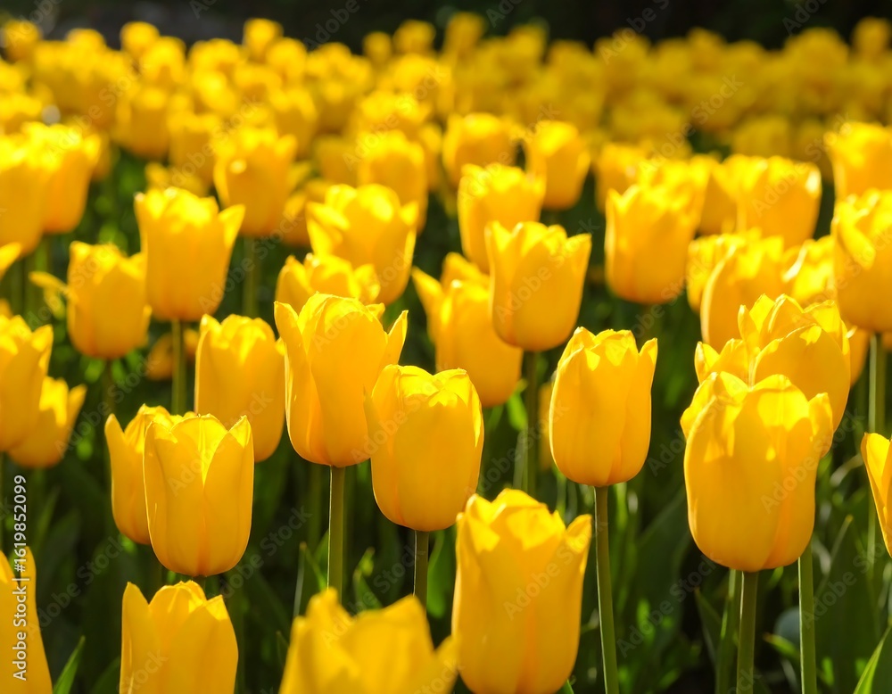 Vibrant yellow tulips in a garden