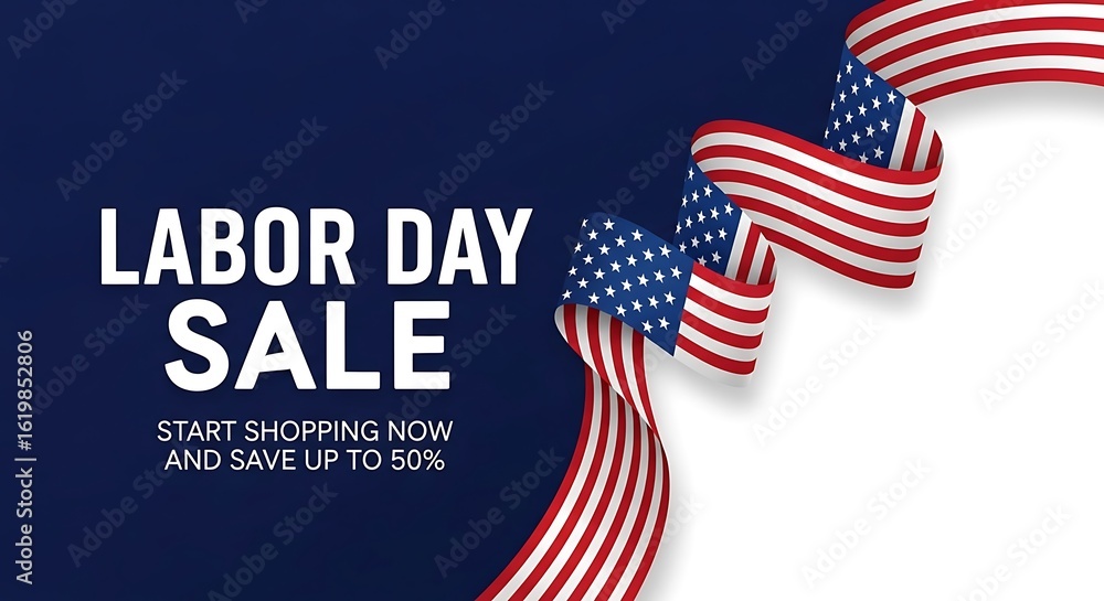 Naklejka premium Labor Day Sale Banner with American Flag Ribbon and Patriotic Theme