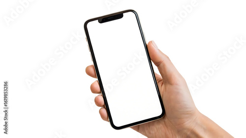 hand holding cell phone mockup clear screen for seamless design integration