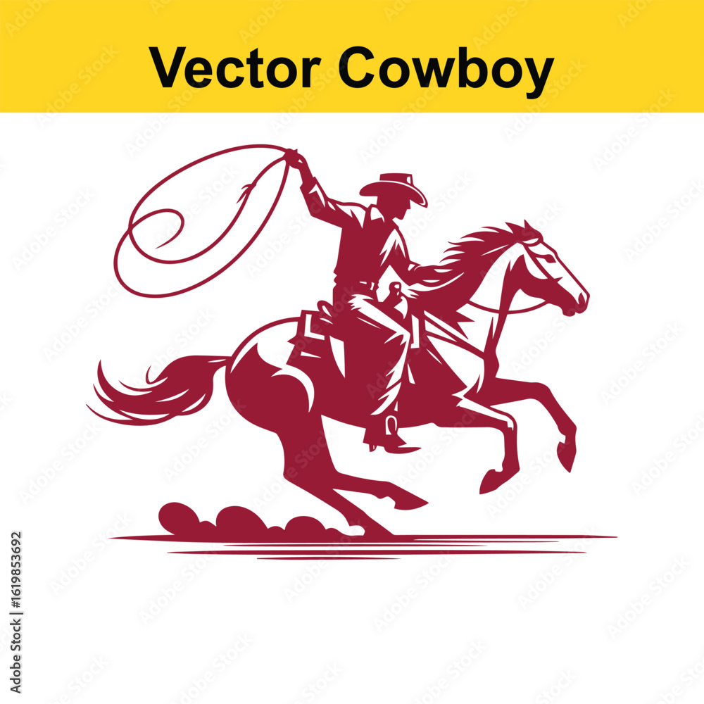 Fototapeta premium Vintage Western Cowboy Vector Illustration – Dynamic Rodeo Horse Design in Monochrome. 