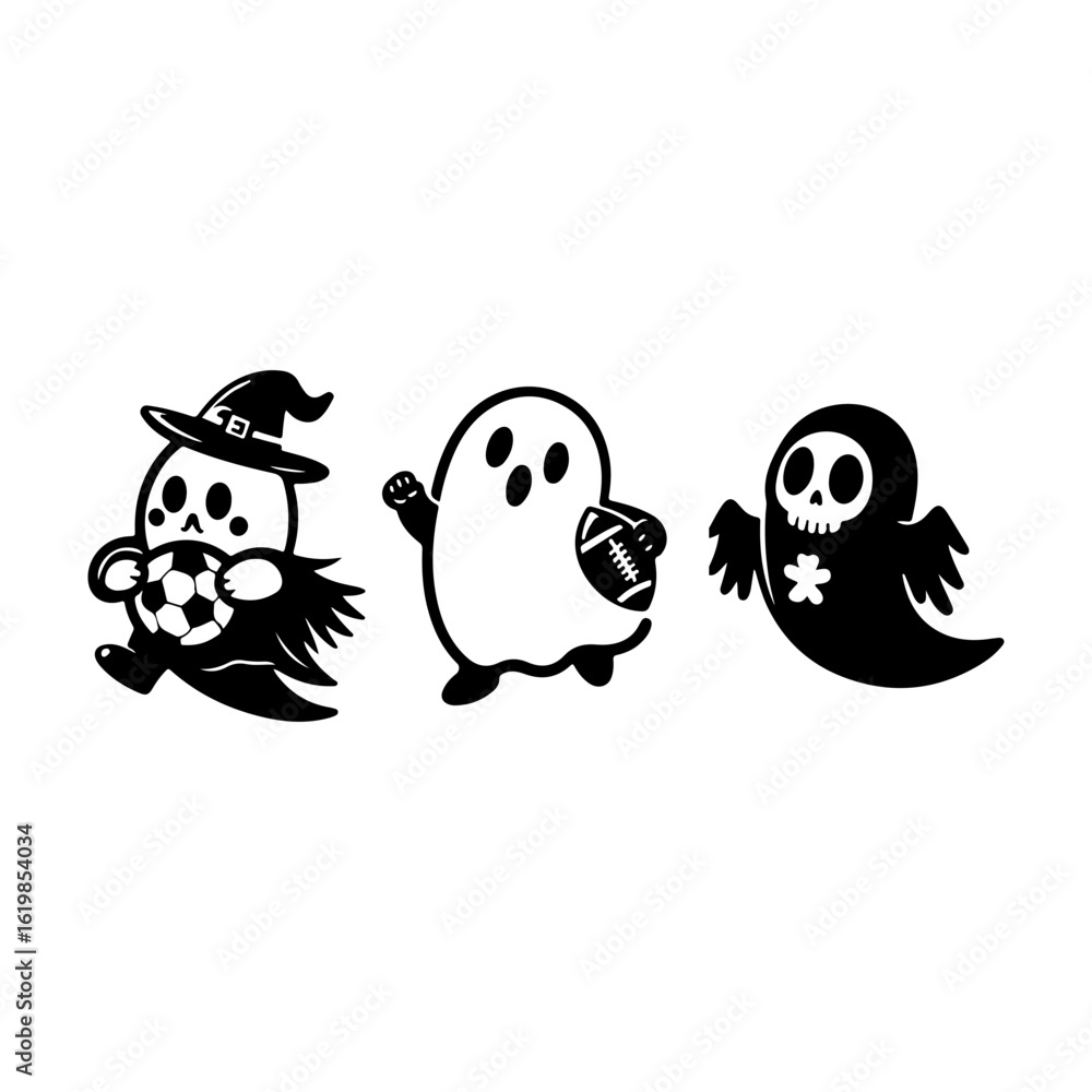 Fototapeta premium Hallloween ghost play with football 