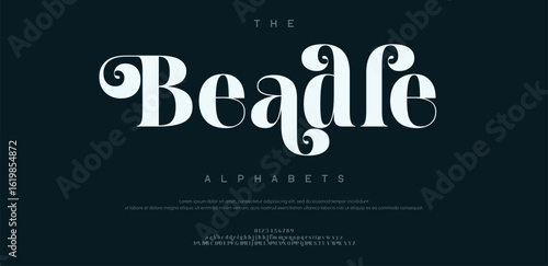 Beadle  Classic elegant serif font logo. Timeless minimalist typography perfect for fashion, wedding designs, vintage logos, and luxury branding. Vector illustration.