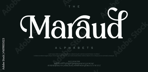 Maraud Elegant Font Uppercase Lowercase and Number. Classic Lettering Minimal Fashion Designs. Typography modern serif fonts regular decorative vintage concept. vector illustration