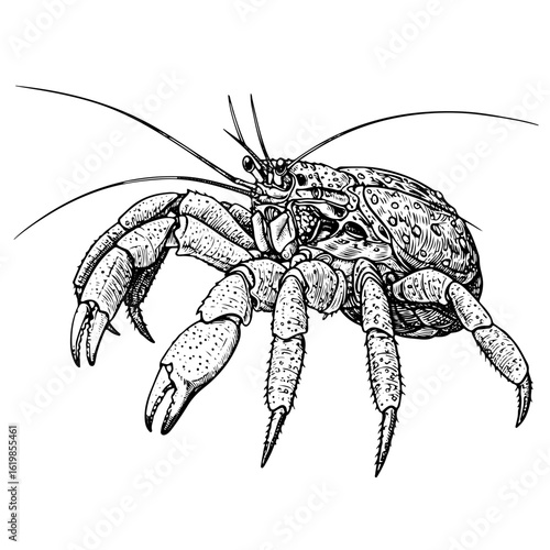 Coconut crab, engraving, vector illustration, isolated on white background
