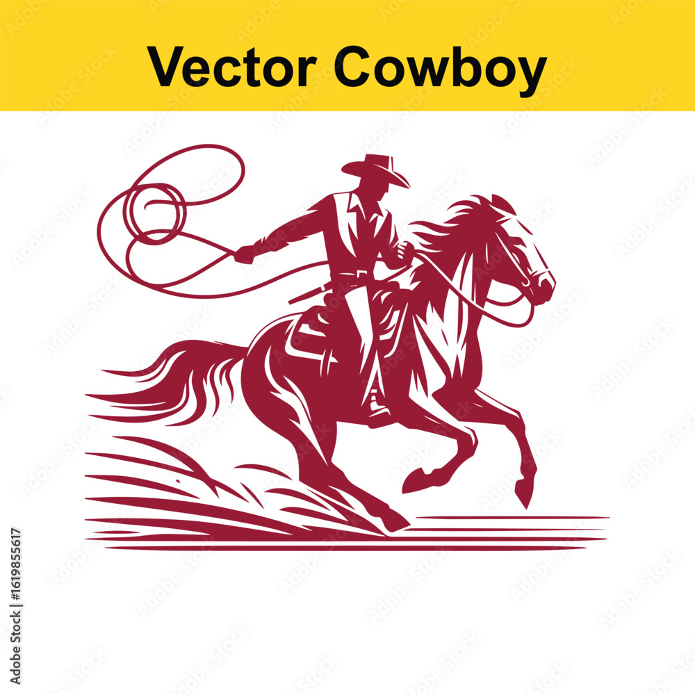 Fototapeta premium Vintage Western Cowboy Vector Illustration – Dynamic Rodeo Horse Design in Monochrome. 