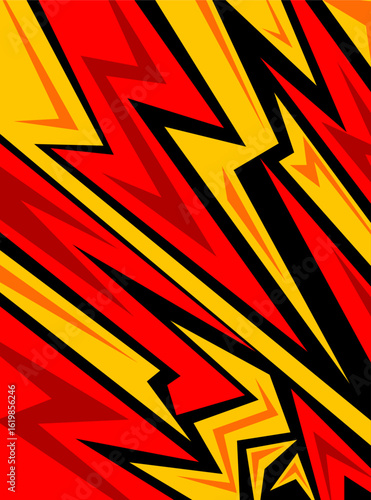 Abstract geometric stripes textured racing. Red Yellow background pattern for sports jersey. 
Racing background.  Uniform Fabric Textile Design
