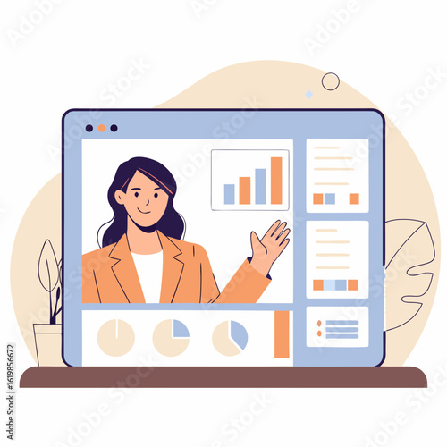 Virtual Business Presentation on Video Call – Flat Design