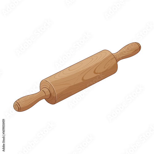 Classic wooden rolling pin isolated on white background for baking and cooking