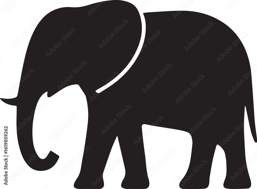 Fototapeta premium Black elephant silhouette with white outline animal