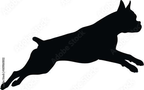 Boxer dog silhouette jumping action black white