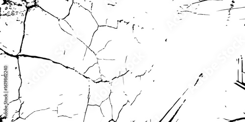 Cracked wall texture in high contrast black and white, perfect for grunge backgrounds, decay effects, or aged urban design references.
