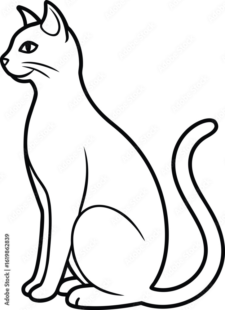 Naklejka premium Elegant cat sitting in profile isolated on white background, a simple drawing